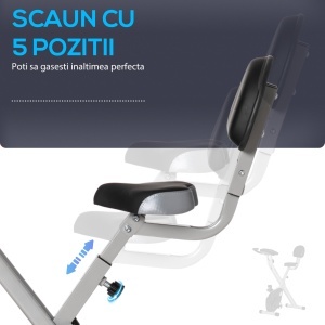 Bicicleta pentru fitness Re-Bloom, reglabila, 8 nivele de rezistenta, otel/ABS/PVC, gri/negru, 43 x 97 x 109 cm, Resigilat, Grad A - Img 5