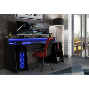 Birou KringX Gaming, dimensiuni 200x91x72 cm, culoare negru, include iluminare LED, Resigilat, Grad B - Img 4