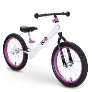 Bixe bicicleta fara pedale, cadru aluminiu, roti 16 inch, anvelope pneumatice, varsta 5-9 ani, alb/mov - Verificat A · Re-Bloom
