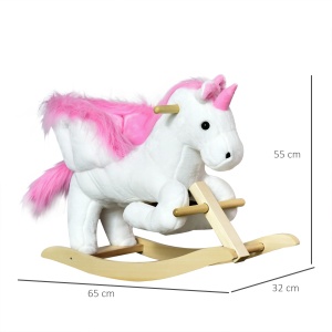 Cal tip balansoar pentru copii Re-Bloom, cu muzica, plus/lemn/metal, roz/alb/natur, 65 x 32 x 55 cm, Resigilat, Grad A - Img 3