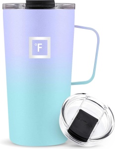Cana termica IRON °FLASK, cu capac si maner, inox, rece 12 ore / cald 3 ore, izolat, albastru/violet, 473 ml