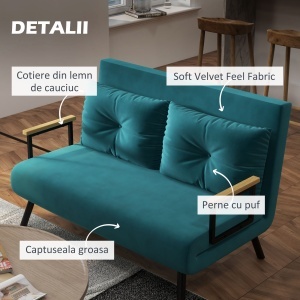 Canapea extensibila 3in1, otel/poliester/lemn, verde marin, 102 x 73 x 81 cm, Resigilat, Grad A - Img 5