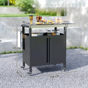 Carucior barbecue cu dulap, raft, masa laterala, otel inoxidabil, 116x50x93cm, Negru - Verificat A · Re-Bloom - Img 4