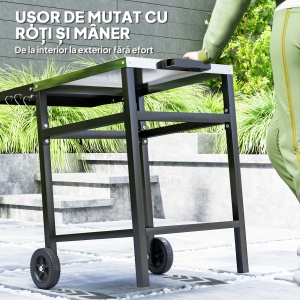 Carucior gratar cu blat otel inoxidabil, raft pliabil, roti, 91x58x76cm, Negru/Argintiu - Verificat A · Re-Bloom - Img 4