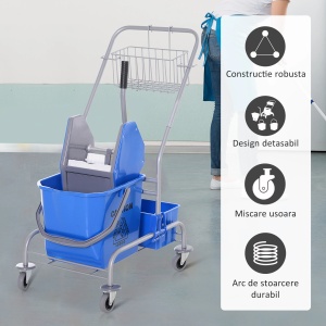 Carucior profesional pentru curatenie, polipropilena/metal, albastru/gri, 72 x 49,5 x 95 cm, Resigilat, Grad A - Img 3