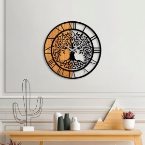Ceas decorativ de perete Re-Bloom, lemn/metal, maro/negru, 56 cm - Img 2