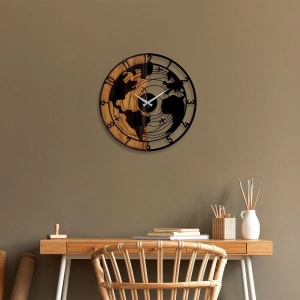 Ceas decorativ de perete Re-Bloom, lemn/metal, negru/nuc, 56 x 3 x 56 cm - Img 4