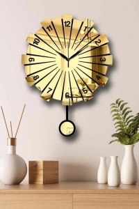 Ceas decorativ de perete Re-Bloom, MDF/acril, auriu/negru, 39 x 50 cm - Img 4