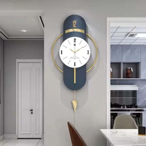 Ceas decorativ de perete Re-Bloom, metal/MDF, albastru inchis/alb/auriu, 40 x 80 cm - Img 3