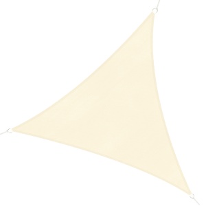 Copertina triunghiulara tip vela, HDPE, 6x6x6m, anti-UV 90%, respirabila, montare copaci/pereti/stalpi, crem - Verificat A · Re-Bloom