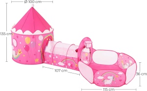 Cort de joaca pentru copii Songmics, 3 in 1, metal/poliester, roz, Resigilat, Grad A - Img 2
