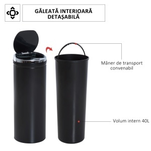 Cos de gunoi automat Re-Bloom, cu senzor si infrarosu, ABS/otel inoxidabil, negru/argintiu, 30,5 x 30,5 x 81,5 cm, 50 L, Resigilat, Grad A - Img 2