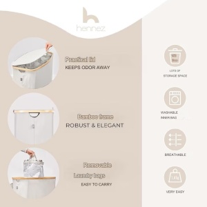 Cos de rufe Hennez cu 3 compartimente, premium, cu capac, sistem sortare, bej, 150 L, Resigilat, Grad A - Img 3