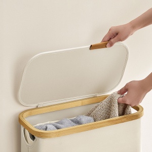 Cos pentru rufe Songmics, bambus/textil, bej/natur, 42 x 22,5 x 70,5 cm, Resigilat, Grad A - Img 4