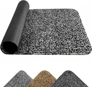 Covoras antiderapant Mibao, polipropilena, negru/gri deschis, 60 x 90 cm