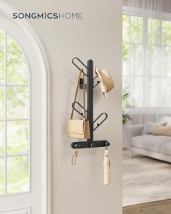 Cuier de perete Songmics, metal, negru, 19 x 2,5 x 41 cm, Resigilat, Grad A - Img 4