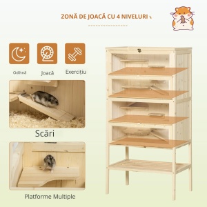 Cusca cu 4 nivele pentru rozatoare Re-Bloom, bambus, natur, 47,5 x 26 x 44,5 cm, Resigilat, Grad A - Img 2