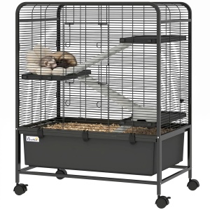 Cusca iepuri otel 4 niveluri cu platforme, rampe, roti, rezervor apa, tava detasabila 18cm, 75x46x94.5cm, Negru - Verificat A · Re-Bloom - Img 6