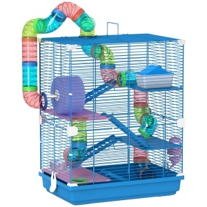 Cusca pentru hamsteri, cu tuburi si roata, 5 nivele, metal/polipropilena/PS, multicolor, 46 x 30 x 58 cm, Resigilat, Grad A