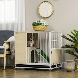 Cusca pentru iepurasi Re-Bloom, cu roti, PAL/otel/PVC, stejar/alb, 78 x 52,5 x 76,5 cm, Resigilat, Grad A - Img 4