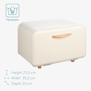 Cutie de paine din metal, Navaris, deschidere frontala, 35.2x23.5x23 cm, Crem, Resigilat, Grad A - Img 4