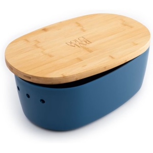 Cutie paine din polipropilena cu capac din bambus, tocator, 38.1x25.4x15.2 cm, dreptunghiulara, Albastru, Resigilat, Grad A