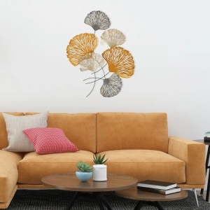 Decor de perete model floral din metal, 75x100 cm, design modern, portocaliu/alb/gri - Verificat A · Re-Bloom - Img 4