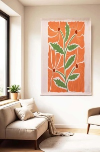 Decor de perete Re-Bloom, bumbac/poliester, portocaliu/verde/alb, 100 x 140 cm - Img 2