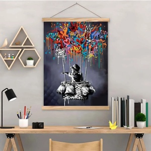 Decor de perete Re-Bloom, lemn/textil, multicolor, 50 x 70 cm - Img 3