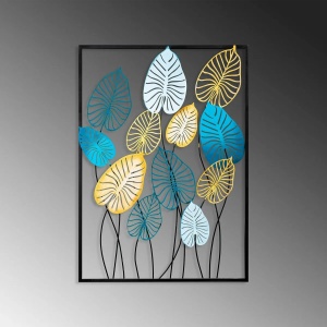 Decor de perete Re-Bloom, metal, albastru/auriu/negru, 50 x 70 cm - Img 6