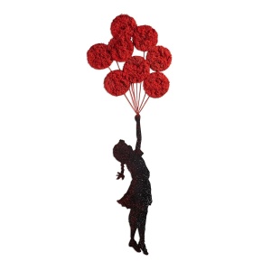 Decor de perete Re-Bloom, model fetita cu baloane, metal, rosu/negru, 100 x 34 cm