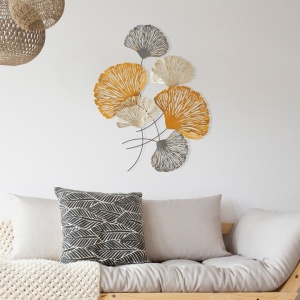 Decor de perete Re-Bloom, model floral, metal, portocaliu/alb/gri, 75 x 5 x 100 cm - Img 5