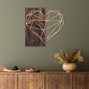 Decor de perete Re-Bloom, model inima, metal/lemn, nuc/cupru, 58 x 58 cm - Img 5