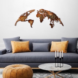 Decor de perete Re-Bloom, model World Map, metal, maro, 150 x 59 cm - Img 2