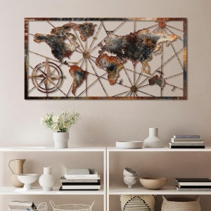 Decor de perete Re-Bloom, model World Map, metal, multicolor, 120 x 60 cm - Img 6