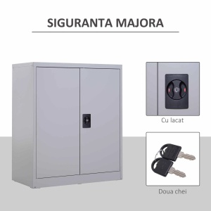 Dulap birou cu cheie 80x40x92.5 cm, raft reglabil, otel laminat la rece, montabil pe perete, gri - Verificat A · Re-Bloom - Img 4