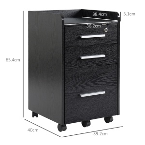 Dulap de birou cu 3 sertare si 5 roti Re-Bloom, PAL/MDF P2, 39.2x40x65.4 cm, chei securitate, 50 kg, negru - Verificat A · Re-Bloom - Img 2