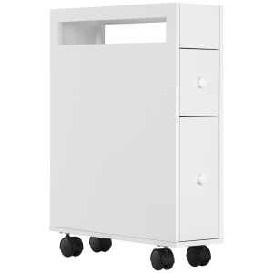 Dulap de depozitare pentru baie, cu roti, MDF, alb, 16 x 49,5 x 66 cm, Resigilat, Grad A