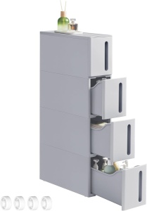 Dulap de depozitare Songmics, 4 sertare, polipropilena, gri, 45,2 x 17,3 x 84 cm, Resigilat, Grad A