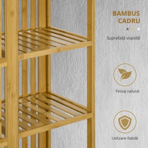 Dulap deschis bambus Re-Bloom, 145x35x165 cm, 2 usi glisante, bara umerase, rafturi deschise, 60 kg, finisaj lemn natural - Verificat A · Re-Bloom - Img 5