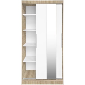 Dulap/Dressing KringX Fiona 100, usi glisante cu oglinda, 100x60x200 cm, culoare sonoma, Resigilat, Grad B - Img 2