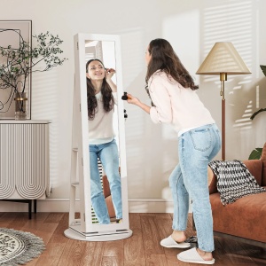 Dulap pentru bijuterii 3 in 1 rotativ 360° Re-Bloom, MDF/sticla, 55x55x161 cm, oglinda 25.7x144.2 cm, usa cu cheie, 15 kg, alb/negru - Verificat A · Re-Bloom - Img 3