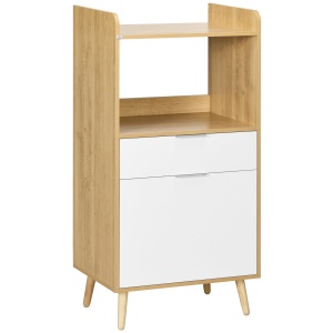 Dulap pentru cuptorul cu microunde Re-Bloom, PAL, natur/alb, 58 x 40 x 118 cm, Resigilat, Grad A