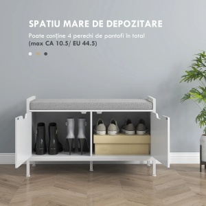 Dulap pentru pantofi cu 2 compartimente si perna Re-Bloom, otel/PAL/textil efect in/spuma, 84x35x50 cm, perna 80x35x47 cm, 160 kg, alb - Verificat A · Re-Bloom - Img 6