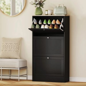 Dulap pentru pantofi Re-Bloom, PAL melaminat, 60x23.5x115 cm, 3 sertare, rafturi reglabile 2 niveluri, 12-18 perechi, 40 kg, negru - Verificat A · Re-Bloom - Img 3