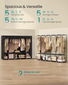 Dulap Songmics, otel/plastic/textil, negru, 211 x 45 x 167 cm, Resigilat, Grad A - Img 4
