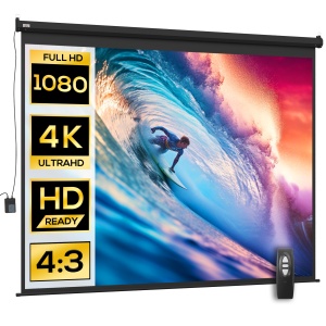 Ecran de proiectie 120 inch Re-Bloom, tesatura plasa/plastic/metal, 244x183 cm, format 4:3, motor electric, telecomanda, 25W/230V, negru - Verificat A · Re-Bloom - Img 1