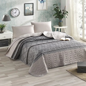 Eponj Home set cuvertura matlasata Creative Grey, 65% bumbac/35% poliester, 200x220 cm + 2x50x70 cm, umplutura fibre siliconice 90g/m² - Verificat A · Re-Bloom - Img 1