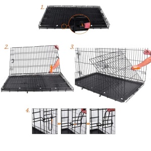 FEANDREA Cusca pentru animale, 2 usi, pliabila din metal, tava detasabila, XL, 107x70x78cm, negru, Resigilat, Grad A - Img 3