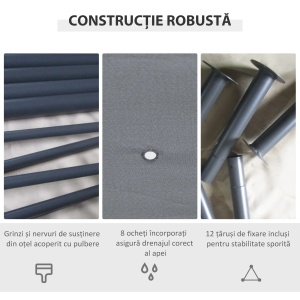 Foisor 3x4 m Re-Bloom, otel vopsit cu pulbere/poliester PA, 4x3x2.72 m, 6 perdele detasabile, stresina 1.92 m, gri/negru - Verificat A · Re-Bloom - Img 6